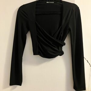 Zara Black Women's Cropped Wrap Top